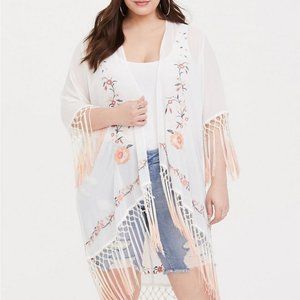 Chiffon Fringe Hem Kimono